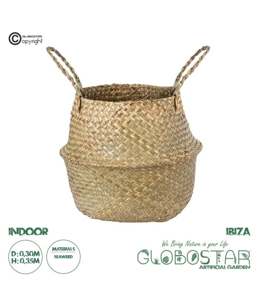 GloboStar® Artificial Garden IBIZA 20196 Διακοσμητικό Ψάθινο Καλάθι - Κασπώ Γλάστρα - Flower Pot  Μπεζ Π30cm x Υ35cm